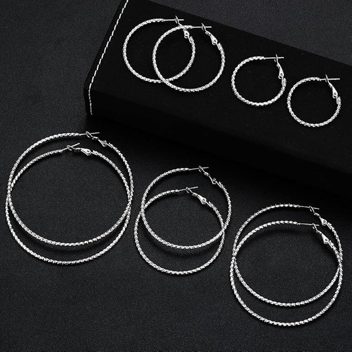 5/10 Pairs Stainless Steel Hoop Earrings for Women Hypoallergenic Large Small 14K Gold Plated Starry Sky Filigree Hoops Silver Plated Hoop Earring Pack Lightweight Fashion Earrings Set