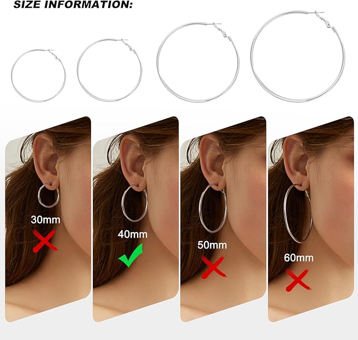 4 Pairs Silver Gold Hoop Earrings for Women | 14K Gold Plated Hoop Earrings Set Hypoallergenic Earring Lightweight Dangle Earrings Set