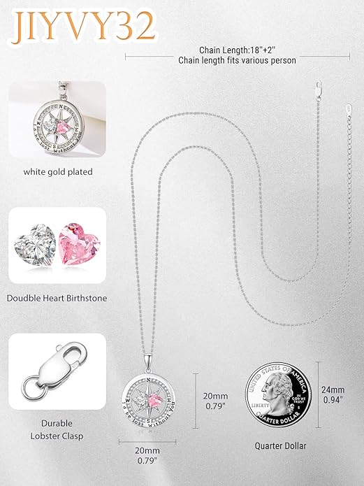 Compass Birthstones Necklace for Women, Exquisite Anniversary Birthday Gifts for Wife Her Double Birthstone Pendant jewelry ‘I'd be Lost Without You’