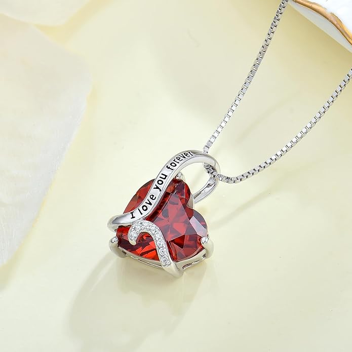 Women Heart Necklace 925 Sterling Silver I Love You Forever Pendant Necklace with Cubic Zirconia Jewelry