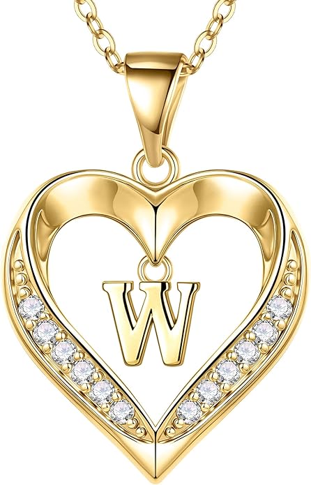 Turandoss Heart Initial Necklaces for Women - Dainty 14K Gold Plated CZ Heart Pendant Necklace with Tiny Letter A-Z, Non Tarnish Waterproof Trendy Jewelry Gifts for Mom Wife Girlfriend