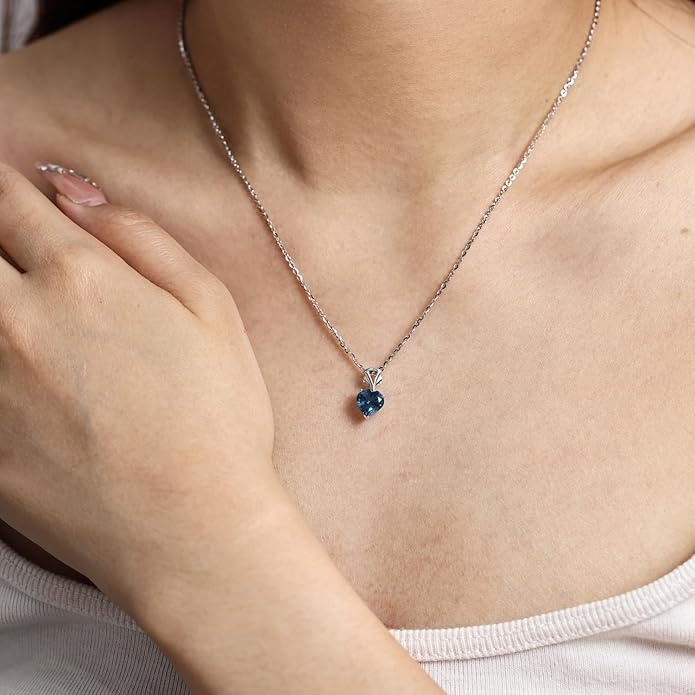 AGVANA Christmas Gifts 14K White Gold Gemstone Pendant with Sterling Silver Chain 8mm Heart Birthstone Necklace for Women Fine Jewelry Anniversary Birthday Gifts for Women Mom Wife Girlfriend Her