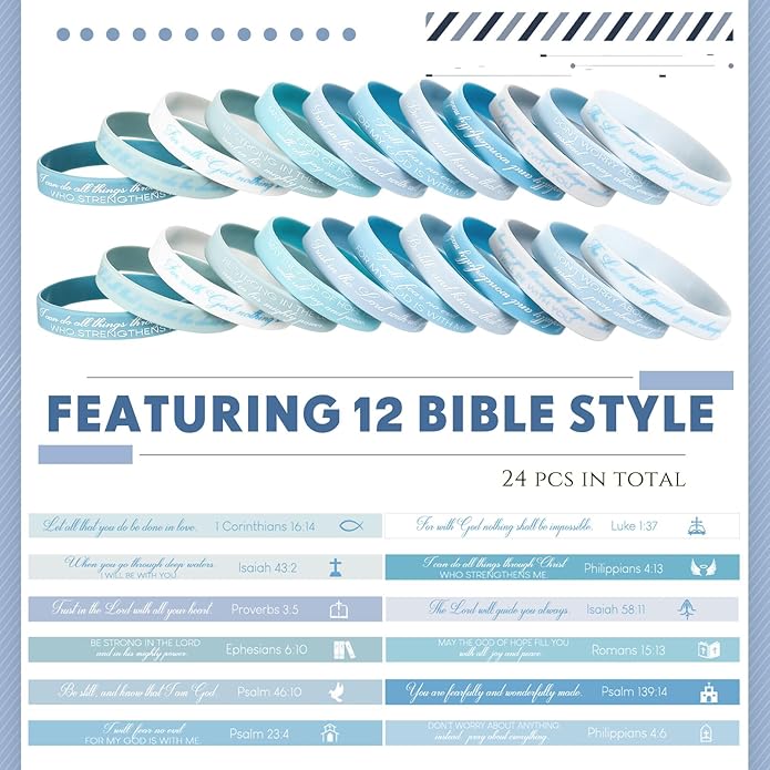 Ecation Bible Verses Bracelets Bulk Scripture Silicone Wristbands Inspirational Motivational Quote Rubber Wristbands Christian Bracelets for Easter Carnival Party Favors
