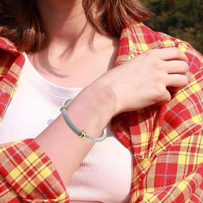 Twisted Cable Bangle Bracelet for Women Gold Plated Lightweight Adjustable Open Cuff Vintage Chunky Jewelry Gift for Her Mom Sister Birthday Christmas