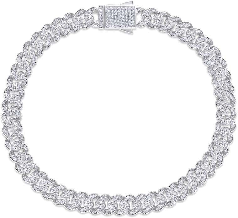 SAVEARTH DIAMONDS Round Lab Created Moissanite 6MM Width Cuban Chain Bracelet For Men In 14k Gold Plated 925 Sterling Silver (VVS1 Clarity, 2.70 Ct-3.00 Ct), Gift For Him