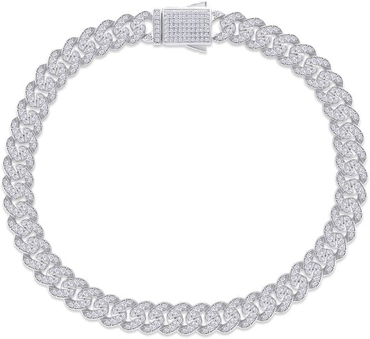 SAVEARTH DIAMONDS Round Lab Created Moissanite 6MM Width Cuban Chain Bracelet For Men In 14k Gold Plated 925 Sterling Silver (VVS1 Clarity, 2.70 Ct-3.00 Ct), Gift For Him