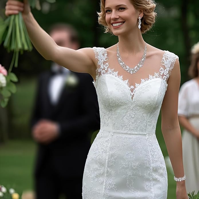 BriLove Women's Wedding Bridal Austrian Crystal Marquise Cluster Collar Necklace Dangle Earrings Set