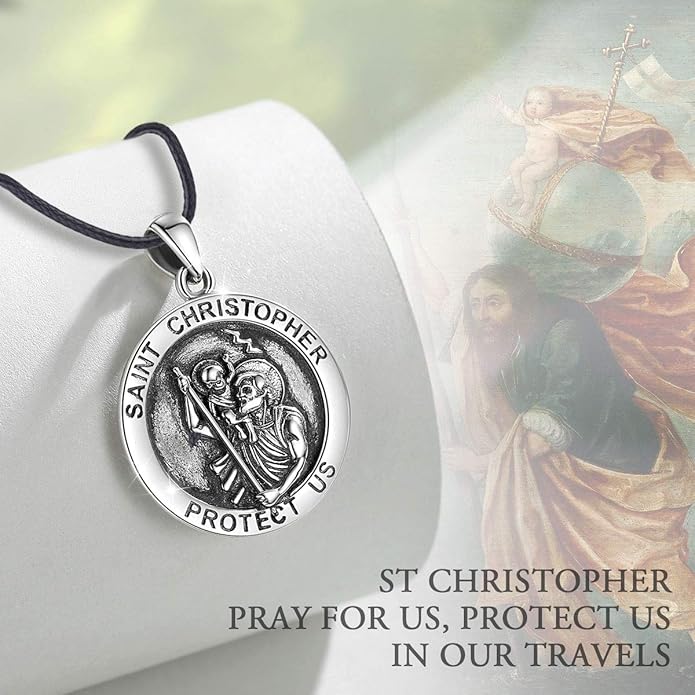 EUDORA 925 Sterling Silver St Christopher/St Benedict/St Michael/Virgin Mary/San Judas Tadeo/Good Shepherd Cross/Archangel Necklace Medal Pendant Protection Religious Amulet Jewelry For Men Women