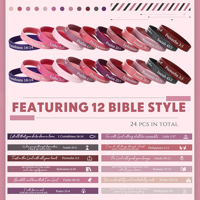 Ecation Bible Verses Bracelets Bulk Scripture Silicone Wristbands Inspirational Motivational Quote Rubber Wristbands Christian Bracelets for Easter Carnival Party Favors