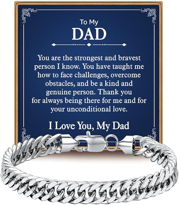 IEFLIFE Bracelet Gifts for Men Him - Silver/Black Stainless Steel Cuban Link Chain Bracelet Gifts for Son Grandson, Fathers Day Anniversary Birthday Gift for Men Husband, 8mm Bracelets Gift Jewelry