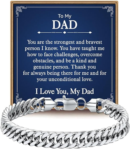IEFLIFE Bracelet Gifts for Men Him - Silver/Black Stainless Steel Cuban Link Chain Bracelet Gifts for Son Grandson, Fathers Day Anniversary Birthday Gift for Men Husband, 8mm Bracelets Gift Jewelry