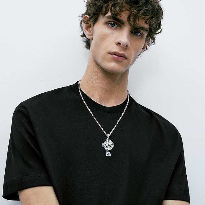 Cross Necklace for Men 925 Sterling Silver Celtic Cross Pendant Christian Jewelry Religious Christmas Gifts for Women
