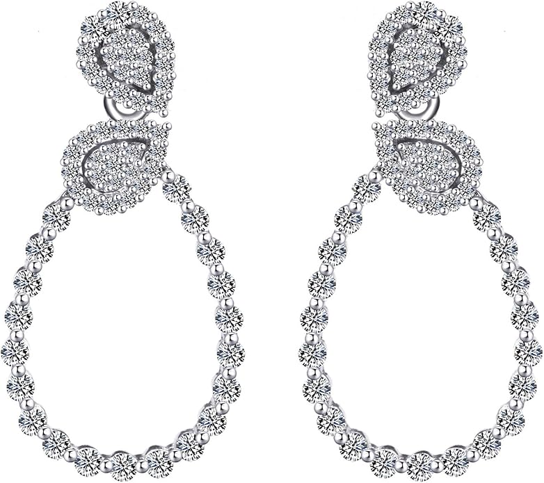 Moissanite Hoop Earrings for Women, S925 Sterling Silver, 18K White Gold Plated, D Color VVS1