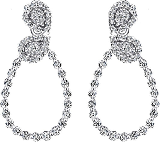 Moissanite Hoop Earrings for Women, S925 Sterling Silver, 18K White Gold Plated, D Color VVS1