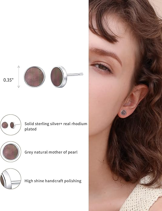 S.Leaf Gold Stud Earrings for Women 925 Sterling Silver Hypoallergenic Mother of Pearl Shell Stud Chain Earrings Friendship Jewelry Gifts for Women Her