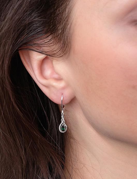 STARCHENIE 925 Sterling Silver Necklace Dangle Earrings for Women Infinity Twisted Teardrop Pendant May Birthstone Created Emerald Jewelry Set