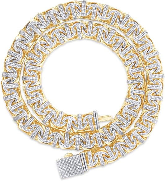 SAVEARTH DIAMONDS 8.50Ct-10.50Ct Lab Created Moissanite Diamond 10MM Width Chino Miami Cuban Link Chain Necklace For Men In 14k Gold Over Sterling Silver, 18" to 22" Length, Color: G-H,Clarity: VVS1