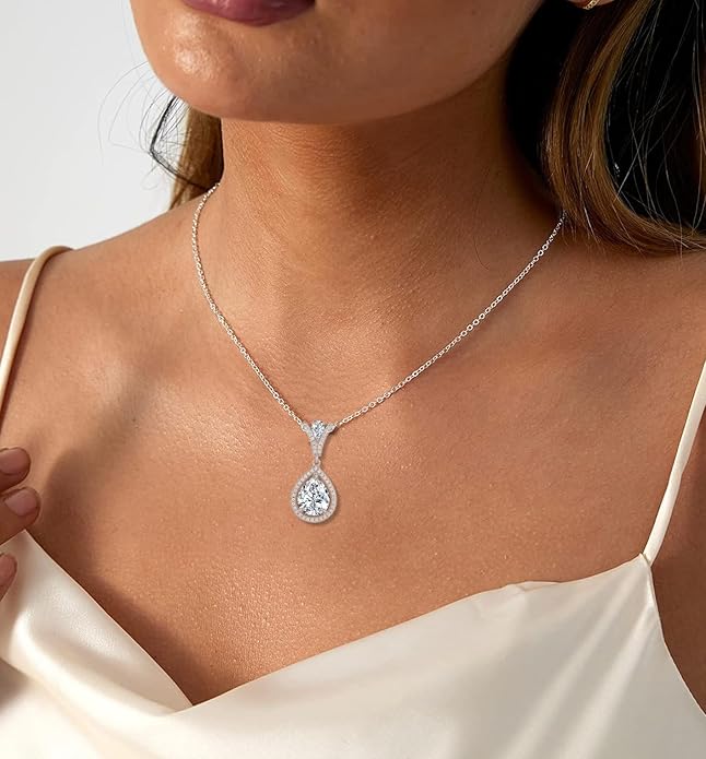 Birthstone Necklace 925 Sterling Silver Tear Drop 5A Cubic Zirconia Pendant Necklace Jewelry Birthday Gifts for Women