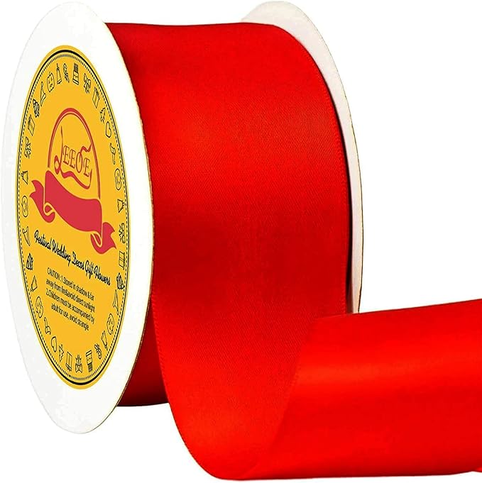 LEEQE Double Face Satin Ribbon 2 inch X 25 Yards Polyester Red Ribbon for Gift Wrapping Very Suitable for Weddings Party Hair Bow Invitation Decorations and More