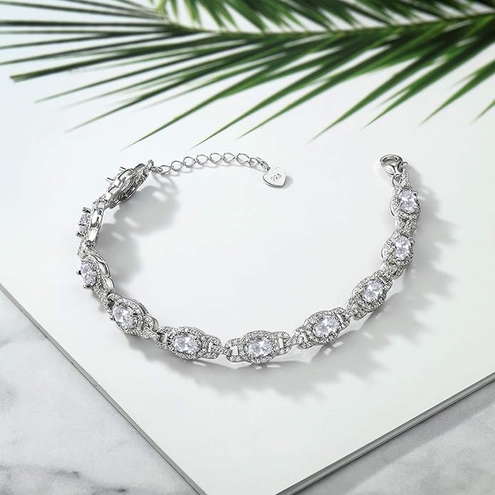 Gem Stone King 7-14 Cttw Oval Gemstone Birthstone Tennis Bracelet For Women | 925 Sterling Silver | Oval 6X4MM | 7 Inch With 1 Inch Extender | Fine Jewelry Gifts for Her Mom Women Wife