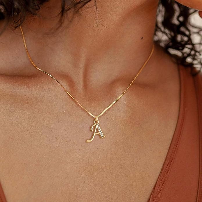 Initial Necklace for Women, 14K Gold Plated Box Chain Letter Pendant, Trendy Name Necklace, Dainty Personalized Jewelry Gift for Her