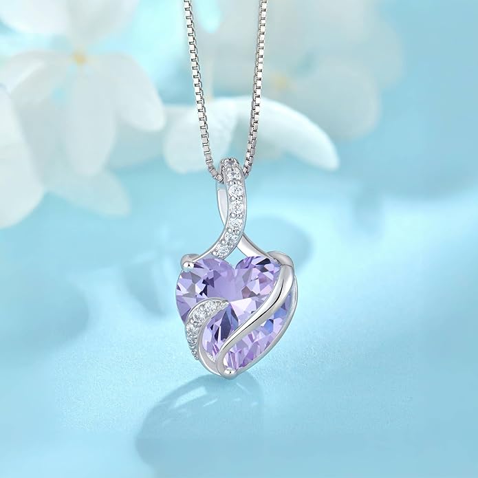 FJ Infinity Birthstone Necklace 925 Sterling Silver Love Heart Pendant Jewelry Gifts for Women