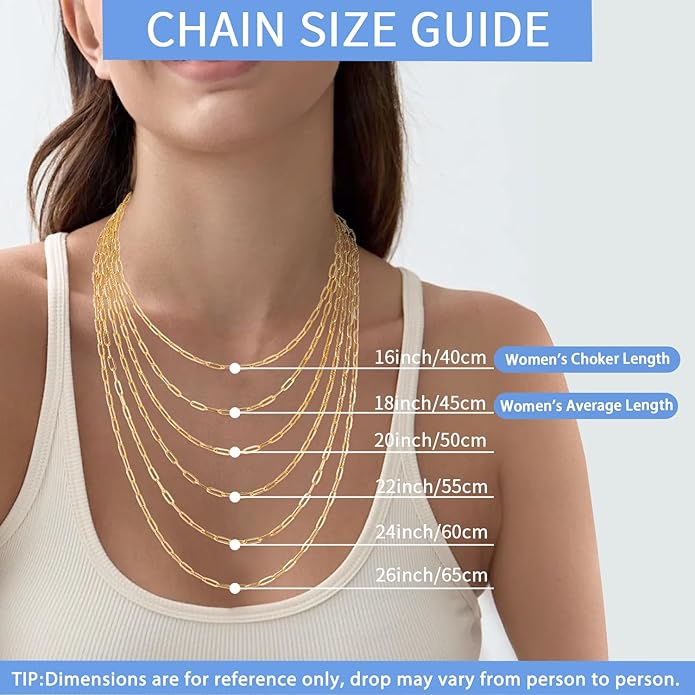 Jewlpire 14K Gold Plated 925 Sterling Silver Paperclip Chain Necklace for Women, 2.5mm 3mm Necklace for Women, Comfortable Women's Chain Necklaces 16 18 20 22 24 26 Inch