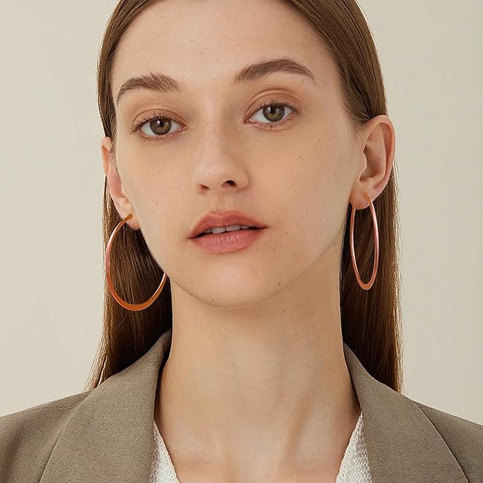Gacimy Flattened 14K Gold Plated Hoop Earrings for Women, 14K Real Gold Plated Hoops with 925 Sterling Silver Post,Hypoallergenic Lightweight Earring