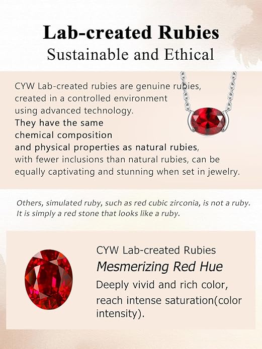 CYW Moissanite/Ruby/Sapphire/Emerald Dainty Pendant Necklace for Women, Novelty Design, Really Authentic Solid 925 Sterling Silver, 16"/18"/20" Adjustable, Birthday Anniversary Valentines Gift