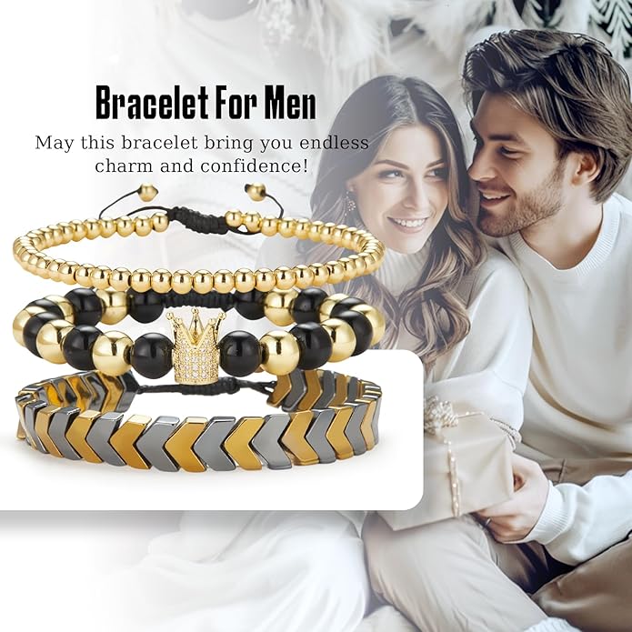 3pc Mens Beaded Bracelets Silver Stainless Steel Chain Bracelet for Men Handmade Braided Bracelet Sets Jewelry Gifts for Men