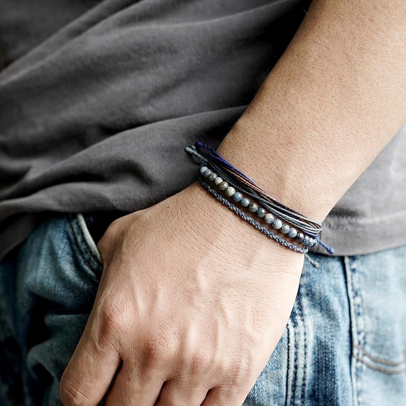 Mezcla Vida Handmade Natural Stone Beaded Healing Bracelet Gift for Men Adjustable Rope String Bracelet (Dumortierite, Adjustable)