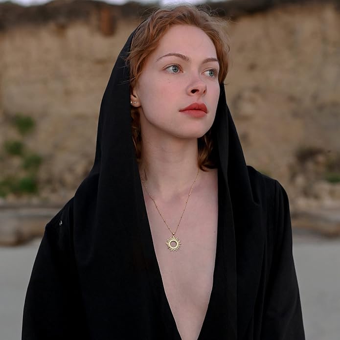 CANEVINKA 18K Gold Plate Coin Pendant Necklace for Women Dainty Compass Sunflower Necklaces Personalized Chain Layered Jewelry