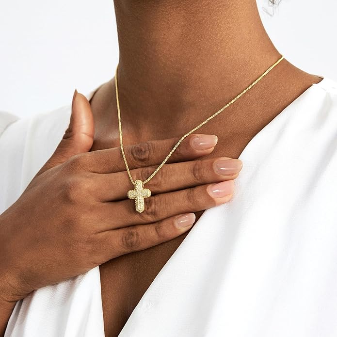 Partm Gold Cross Necklace for Women 14K Plated Dainty Pendant Cross Chain Faith Crucifix Choker Baptism Necklace for Women Trendy Religious Jewelry Hypoallergenic