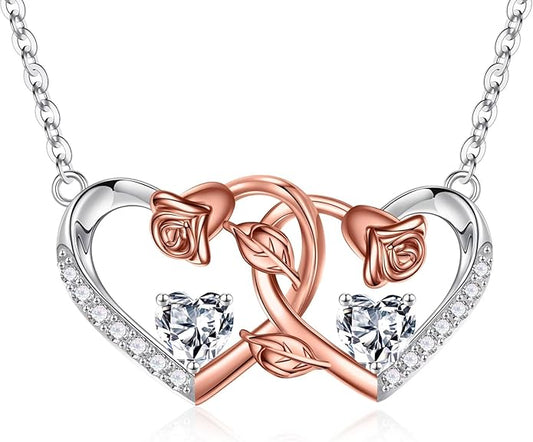 Iefil Chrismas Gifts for Wife - 925 Sterling Silver Rose Birthstone Necklace, Stocking Stuffers for Women Wife Girlfriend Mom