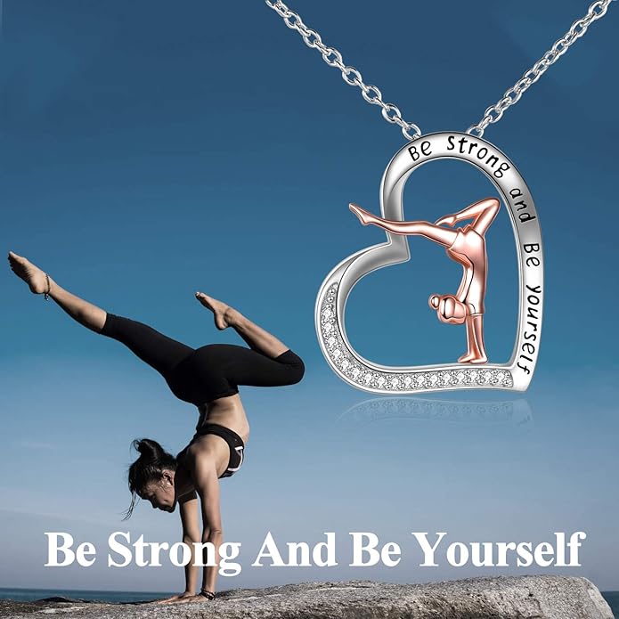 POPLYKE Sports Gifts for Girls Sterling Silver Gymnastics/Ballerina/Piano/Reading Heart-Shaped Pendant Necklace for Women