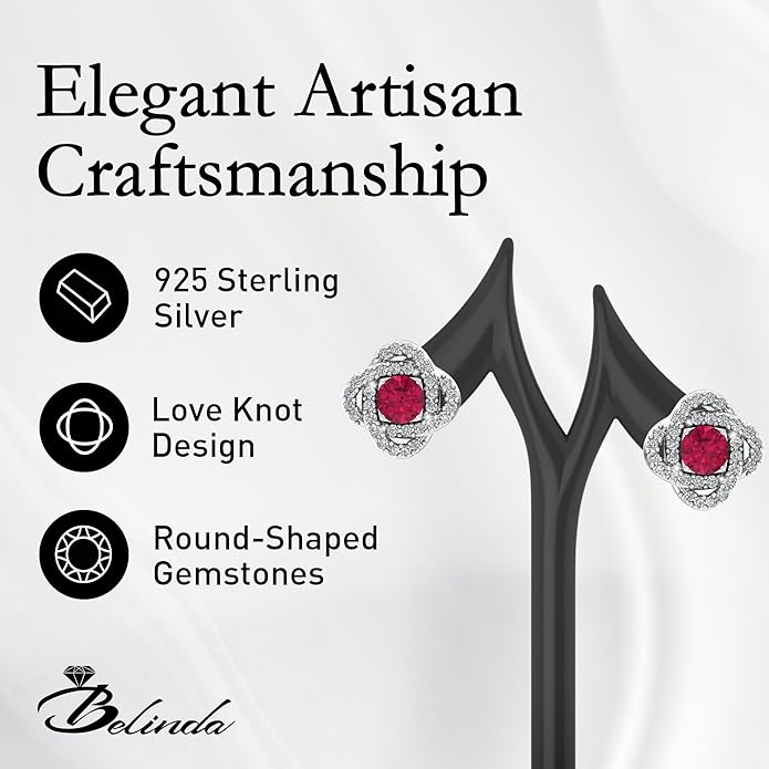 Women 925 Sterling Silver Cute Love Knot Sparkling Gemstone Push Back Stud Earrings Hanging Pendant Necklace Beautiful Fine Jewelry Accessory Set, 1.65 Carat