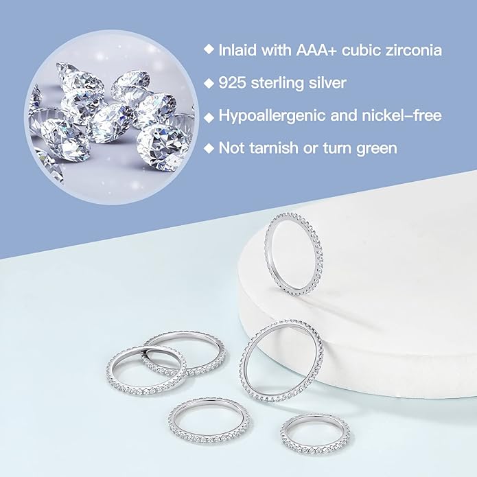 Suplight 925 Sterling Silver Wedding Band Rings, Full Cubic Zirconia Wishbone Ring Love/Lucky Engagement Promise Rings For Women, Size 4-12 (with Gift Box)