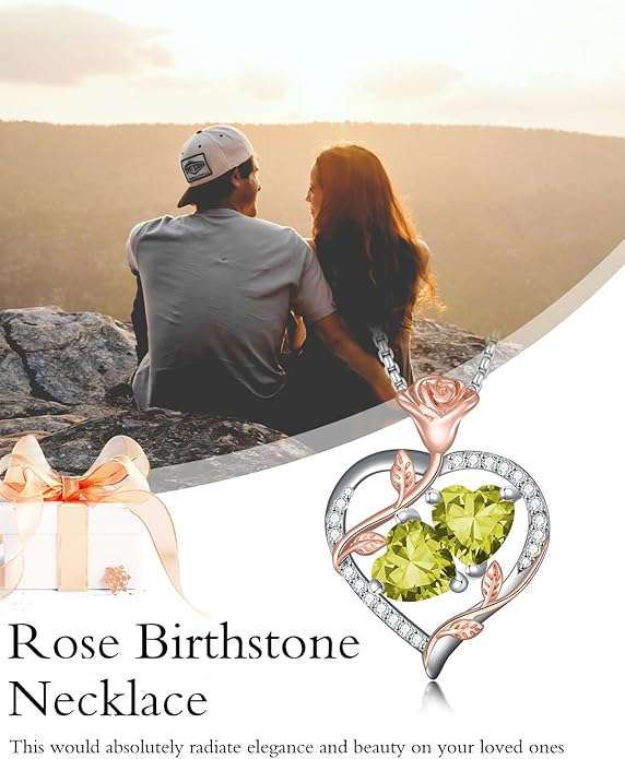 Christmas Gifts for Women Rose Heart Birthstone Pendant Necklace I Love You Forever Jewelry Valentine Mothers Day Birthday Gifts for Women Her Wife Girlfriend