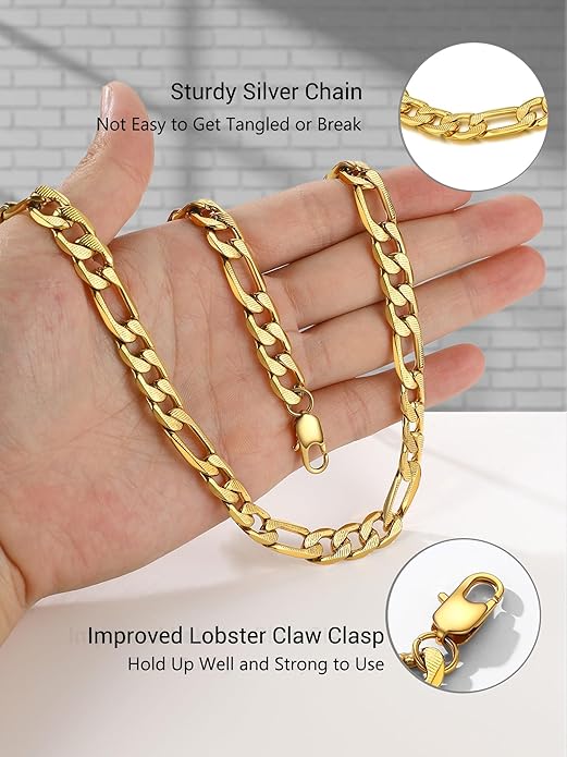 PROSTEEL 316L Stainless Steel Figaro Cuban Chain Necklace for Men, Black/18K Real Gold Plated, 4/5/6/7.5/9/10/13mm, 14inch-30inch, Come with Box