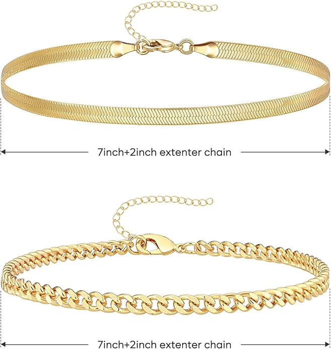 Gold Bracelets for Women Trendy,14K Gold Plated Dainty Stackable Paperclip Cuban Link Chain Bracelets, Simple Cute Cuff Bracelets Jewelry Set Adjustable 7"+2"