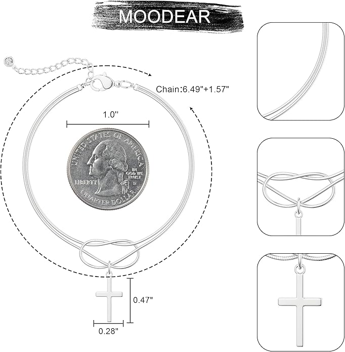 Moodear Christmas Gifts Sotcking Stuffers, Dainty 925 Sterling Silver/14k Gold Plated CZ Cross Bracelet Layered Snake Pearl Chain Knot Bracelets for Women Trendy Religious Christian Jewelry