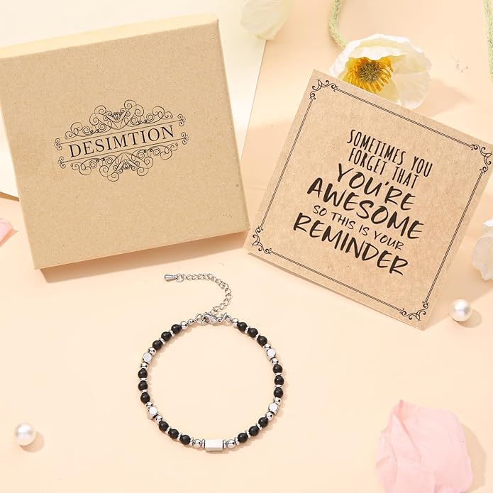 Desimtion Healing Natural Stone Bracelets for Women Girls, Sometimes You Forget You're Awesome -Christmas Gifts for Women Teen Girls, Best Friend Birthday Gifts for Women Friendship Bracelets