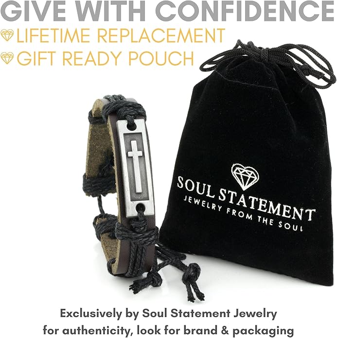 Leather Cross Bracelet for Teens or Men, Cool Christian Gift Ideas for Teenagers for Confirmation, Baptism, Christmas Stocking Stuffers