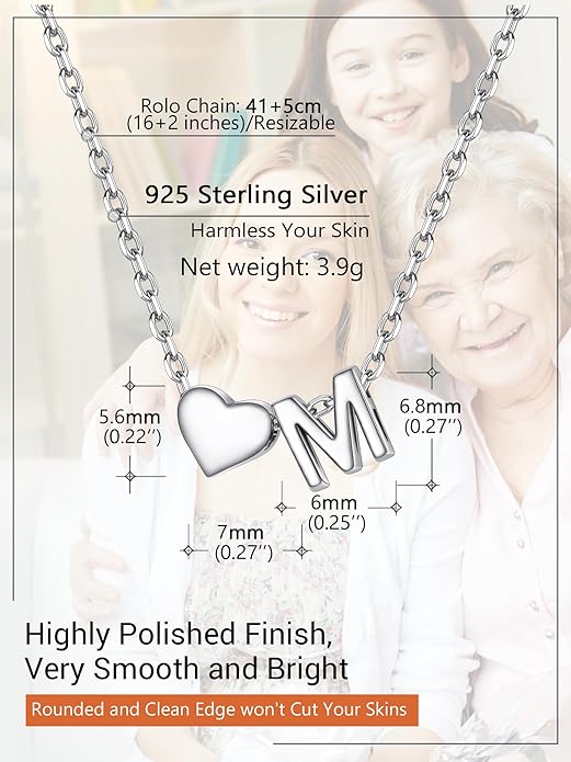 PROSILVER Initial Heart Necklace for Women, 925 Sterling Silver Tiny Heart Letter Necklace Siver, Gold Necklace, Come with Box