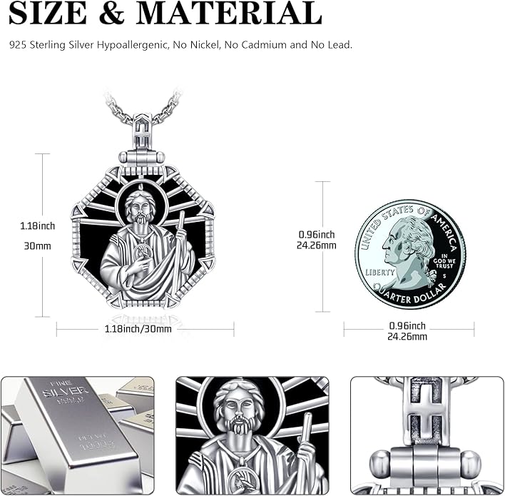 Taioiat Saint Necklace 925 Sterling Silver St Necklace Amulet Pendant Jewelry Religious Gift for Men Women