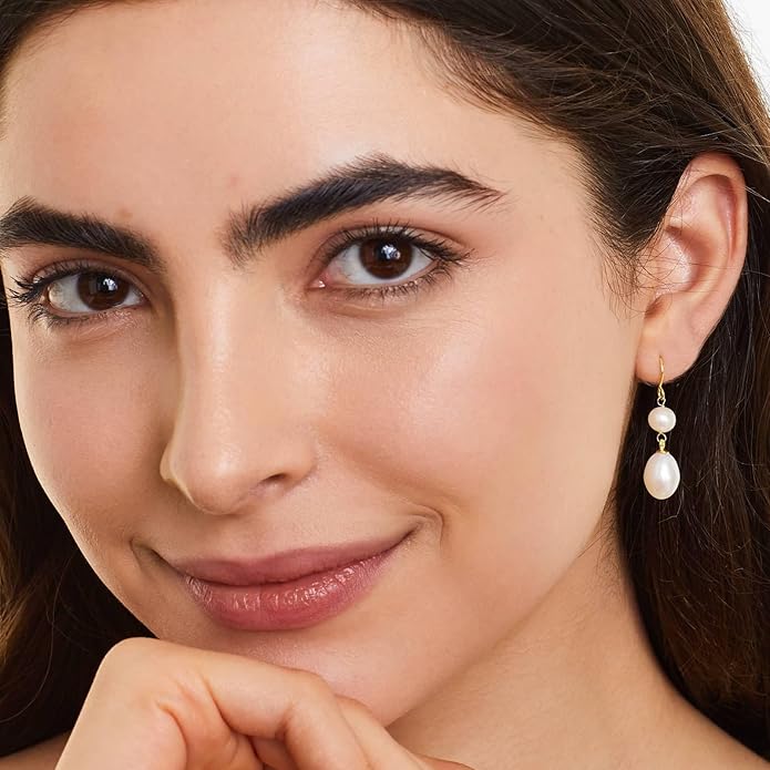 Long Pearl Earrings for Women 18K Gold Plated Hypoallergenic Lightweight Pearl Dangle Drop Earrings for Wedding Elegant Jewelry for Bridal Christmas Gift