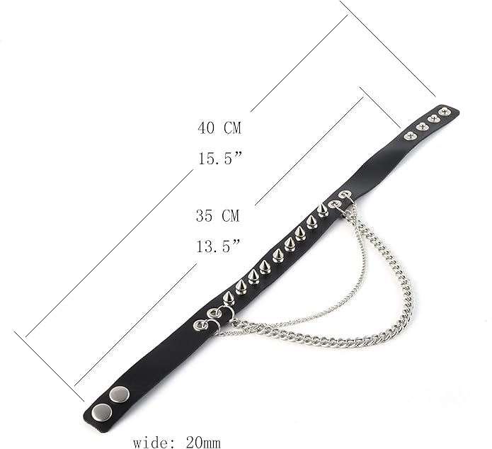 HZMAN Fashion Women Men Cool Punk Goth Metal Spike Studded Link Leather Collar Choker Necklace