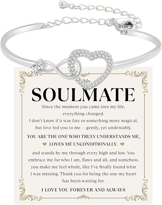 To My Soulmate Bracelet For Women With Heartfelt Message Card & Elegant Box, Bracelet For Girls, Soulmate Birthday, Wedding, Christmas Jewelry Gift From Boyfriend, Husband