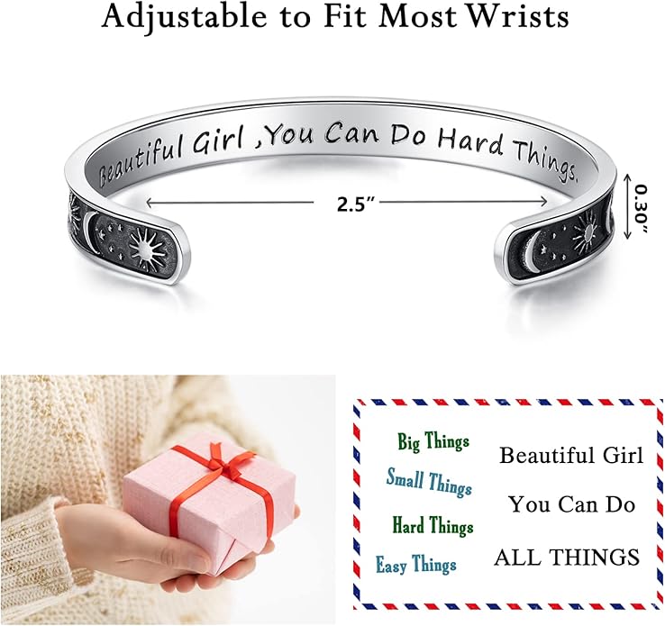 TONY & SANDY Inspirational Bracelets for Women Teen Girls Personalized Gifts for Daughter Granddaughter Mom Sister Friends Stainless Steel Engraved Cuff Birthday Easter Christmas