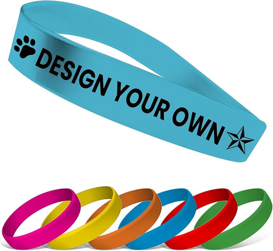 USMG Custom One Color Print Rubber Bracelets Silicone Wristbands - Add a Message - Personalized for Motivation, Events, Support, Fundraisers